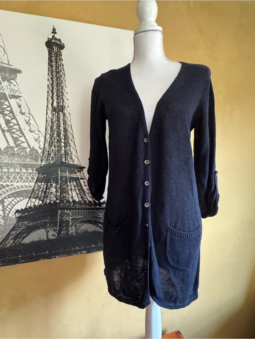 J. Jill Navy Knit Cardigan Sweater with Label Medium